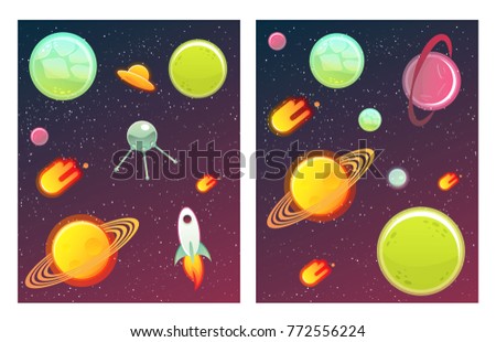 Space banners set with planets, comet, stars. design elements
