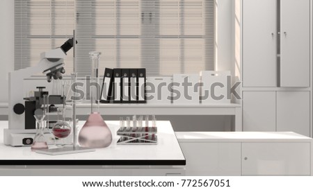 laboratory science research and development Clean modern white lab Horizontal template for a poster developer equipment Royalty-Free Stock Photo #772567051