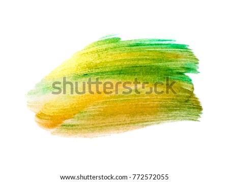 Vector gold and green paint smear stain stroke. Abstract green and gold glittering textured art illustration. Acrylic Texture Paint Illustration. Hand drawn brush strokes vector design elements.
