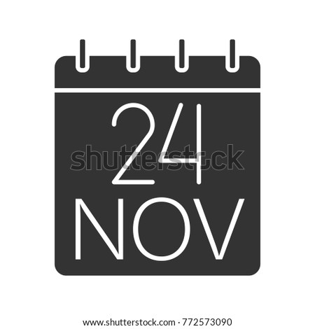 Evolution Day date glyph icon. Silhouette symbol. Twenty fourth of November. Negative space. Raster isolated illustration