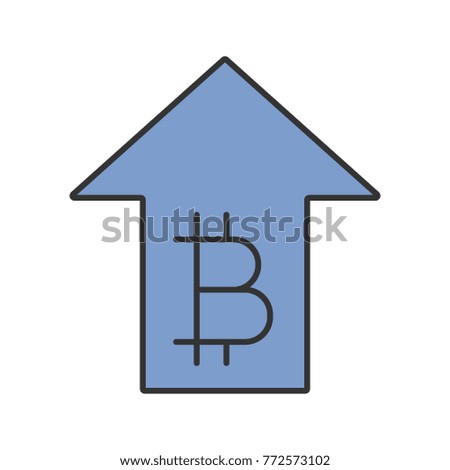 Bitcoin rate rising color icon. Cryptocurrency with up arrow. Isolated raster illustration