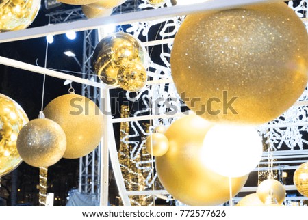Golden balls. Christmas Decoration During Christmas and Happy New Year. 