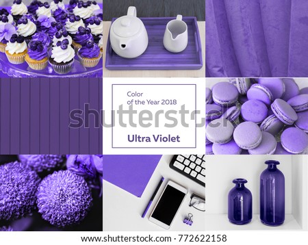 Collage with ultra violet color of the year 2018 pantone  Royalty-Free Stock Photo #772622158