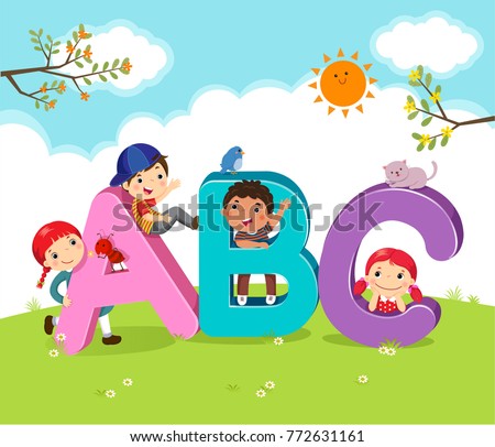 Cartoon kids with ABC letters Royalty-Free Stock Photo #772631161