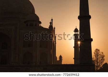 Agra, Uttar Pradesh, India, March 25, 2014 : A view of the Taj Mahal seen during sunrise in Agra, 