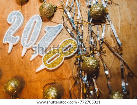  2018 Happy new year background. Gold  silver Numbers of greeting card