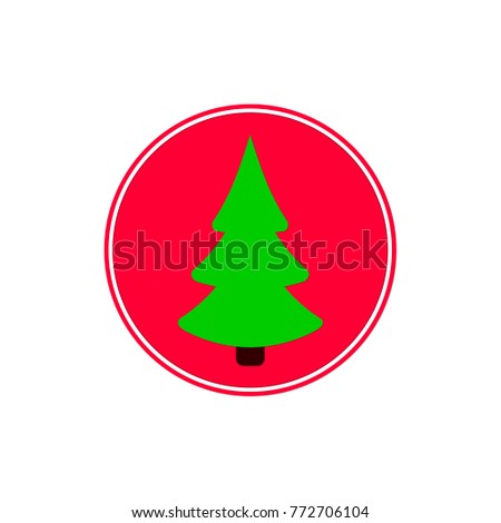 Xmas tree icon, Christmas symbol, isolated circle sticker, flat design template, vector illustration