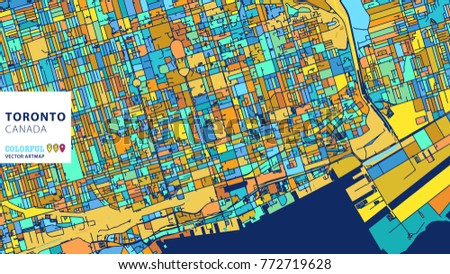Toronto,Â Canada, Colorful Vector Artmap. Blue-Orange-Yellow Version for Website Infographic, Wall Art and Greeting Card Backgrounds.