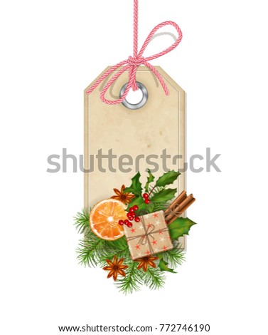 Christmas vector label with holiday composition on a white background