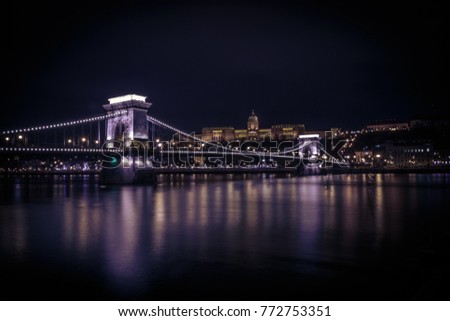 Buda castle above the Szechenyi bridge in Budapest at night - long exposure photo background