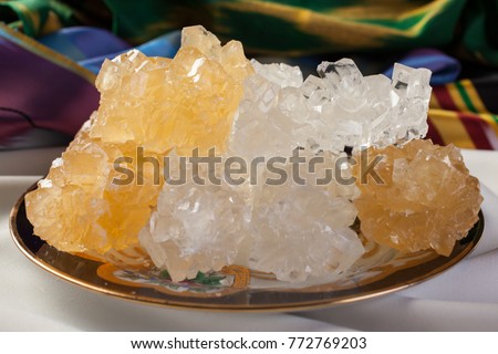 Eastern desserts.Nawat-made with sugar syrup and aged until formation of crystals.Uzbek sweets. Royalty-Free Stock Photo #772769203