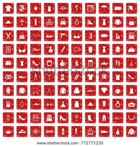 100 womens accessories icons set in grunge style red color isolated on white background vector illustration