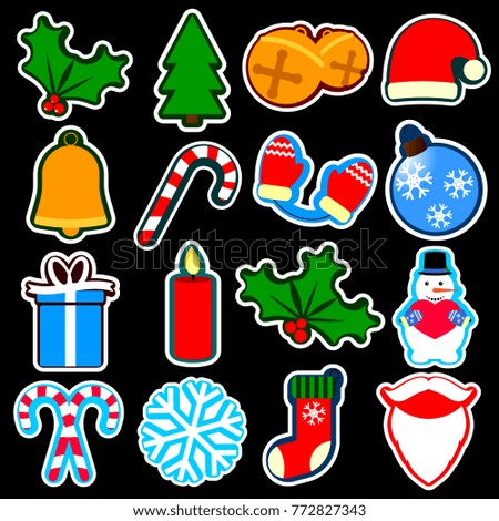 Set Christmas icons, Xmas symbols, flat design template, big collection isolated stickers, vector illustration