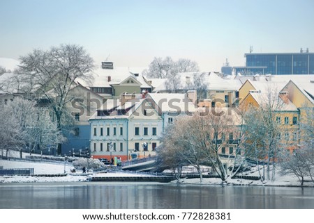 
Beautiful winter view of the old town. Minsk. Belarus. Royalty-Free Stock Photo #772828381