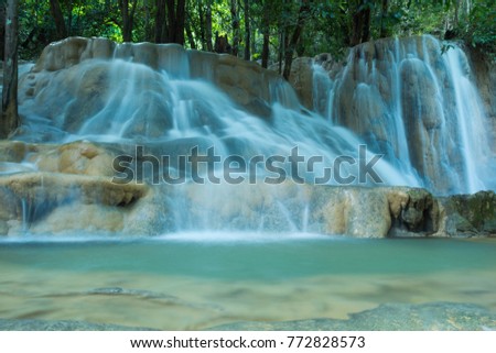 Wang Sai Thong Waterfalls  Satun Thailand, beautiful stream water famous rainforest waterfall in Thailand