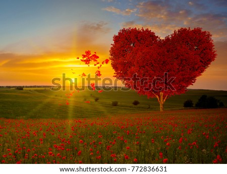 Red heart shaped tree-symbol of love and  Valentine's Day
