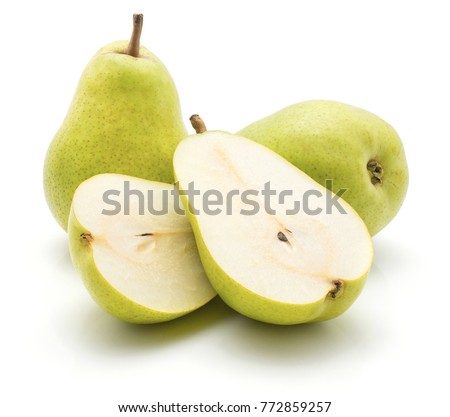 Green pears isolated on white background two whole two sliced halves cross section
 Royalty-Free Stock Photo #772859257