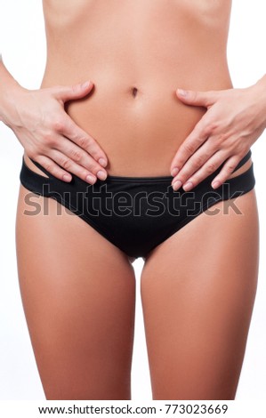 Woman waist. Girl with perfect body shape, flat belly in underwear. Health, Hygiene Concepts 