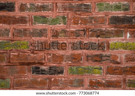 Red black and green brick wall texture background