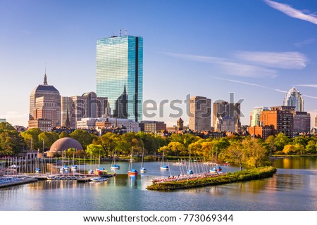 Boston, Massachusetts, USA city skyline on the river. Royalty-Free Stock Photo #773069344