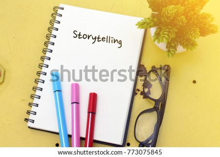 Business concept - Top view notebook writing Storytelling