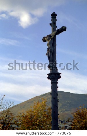 Statue of christ on the cross at Lourdes, France