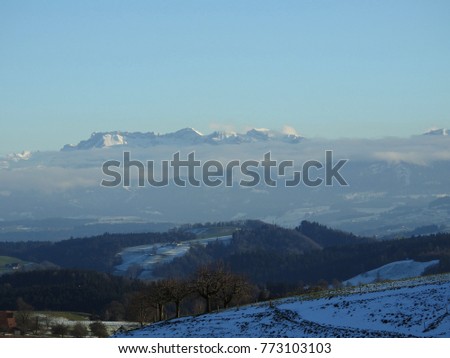 Snow landscape of central Switzerland near Lucerne