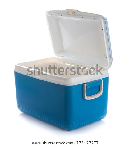 Handheld blue refrigerator isolated on white background Royalty-Free Stock Photo #773127277