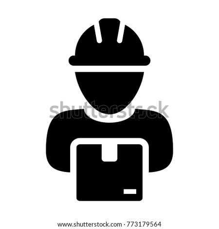 Worker Icon Vector Male Logistics Service Person Profile Avatar with Cargo Parcel Box for Freight and Courier with Hard Hat in Glyph Pictogram Symbol illustration