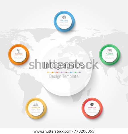 Infographic design elements for your business data with 5 options, parts, steps, timelines or processes. Vector Illustration. World map of this image furnished by NASA