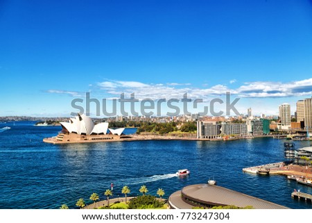 in  australia  sydney opera house the bay  and the skyline of the city
