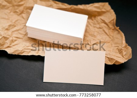 Blank business cards on a grey background, identity design, corporate templates, company style