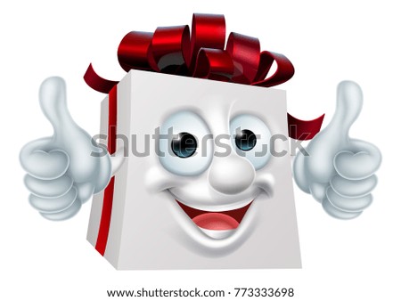 A Christmas or birthday gift present cartoon character mascot giving a thumbs up