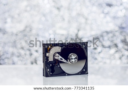 Open Computer Hard Disk On Blurred Background With Bokeh