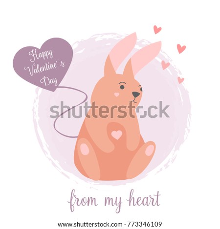Holiday funny rabbit with a balloon heart
