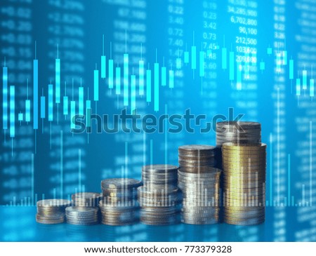Investment concept, Coins graph stock market