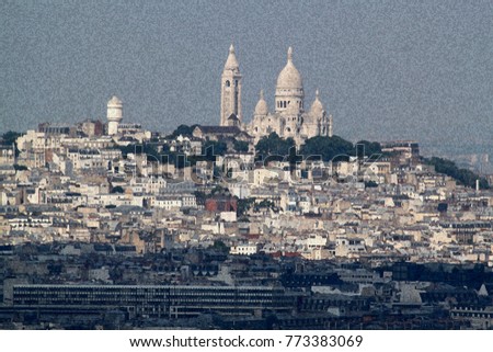 Paris. France. Montmartre Hill. Basilica of Sacre Coeur. City landscape. Picture - imitation.