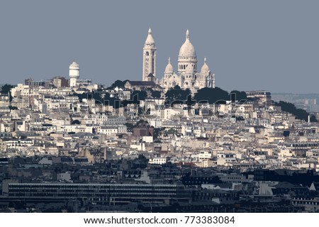 Paris. France. Montmartre Hill. Basilica of Sacre Coeur. City landscape. Picture - imitation.
