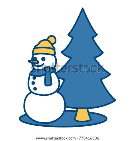 Snowman with tree pine