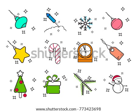 Line art Holiday Christmas Icons Set. Vector Set New Year Holiday Modern Line Icons for Web and Mobile. Winter Season Icons Collection