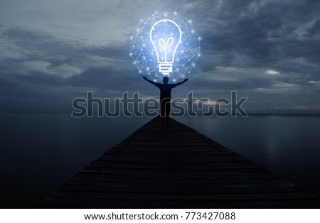 creative idea.Concept of idea and innovation / night sky background / soft focus picture / Blue tone concept