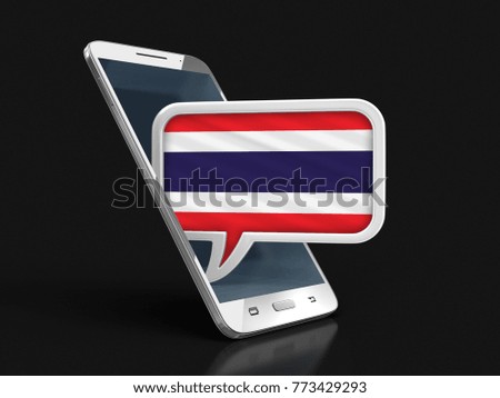 3d illustration. Touchscreen smartphone and Speech bubble with Thai flag. Image with clipping path
