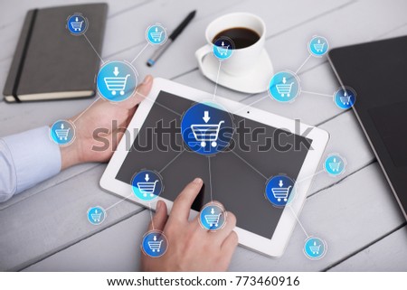 E-commerce. Internet shopping. Online purchase. Business, internet and technology concept.