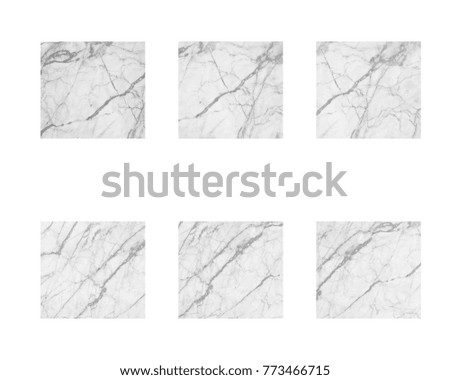 set 6 pictures black and white natural marble pattern texture background with clipping path.