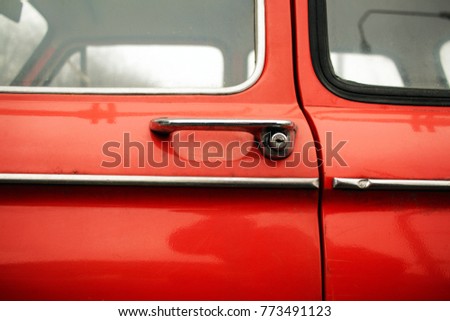 Old red car, element. Vintage background