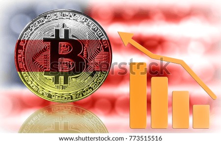 Bitcoin close-up on the keyboard background, the North Ossetia flag is shown on the bitcoin.