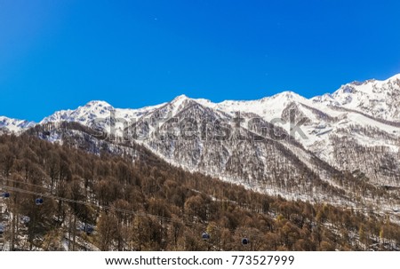 Mountains in the ski resort  Rosa Khutor, Krasnaya Polyana, Russia.