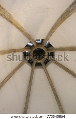 Stone vaulting of a Medieval roof. Stone vaulting of a Medieval roof from   a building in England.