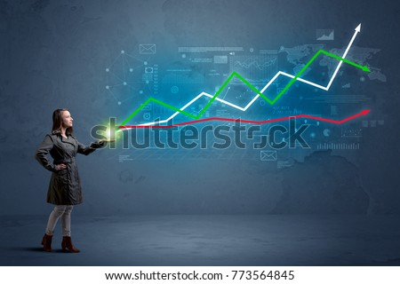 Caucasian woman holding a stock-market, business, finance composition
