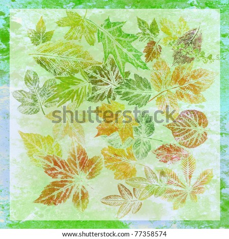 Abstract background, watercolor: leaves, painted on a paper